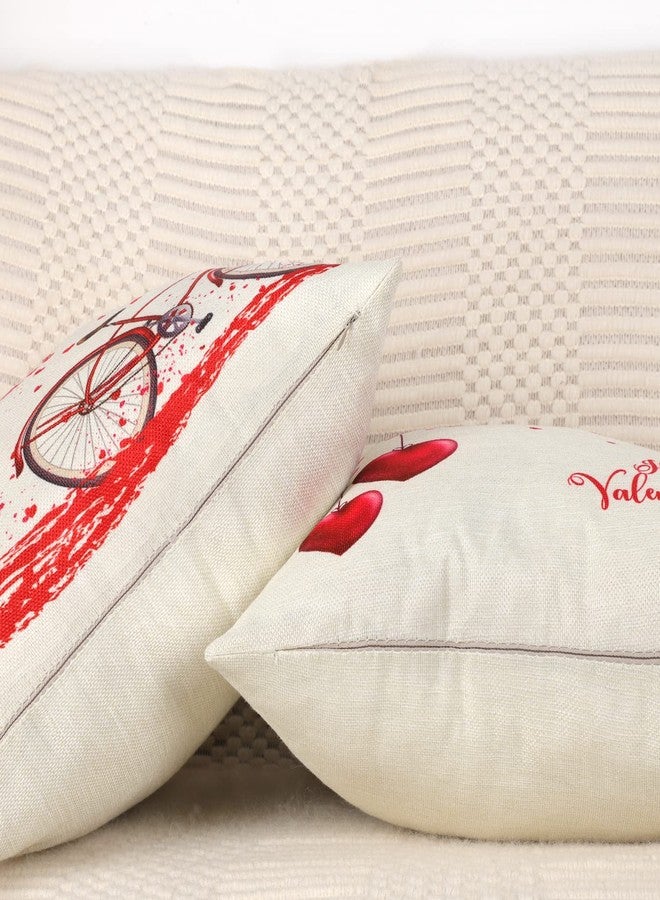 4TH Emotion Valentines Day Throw Pillow Covers 18x18 Set of 4 Red Love Heart Home Decorations Cushion Case for Sofa Couch Polyester Linen - Image 3