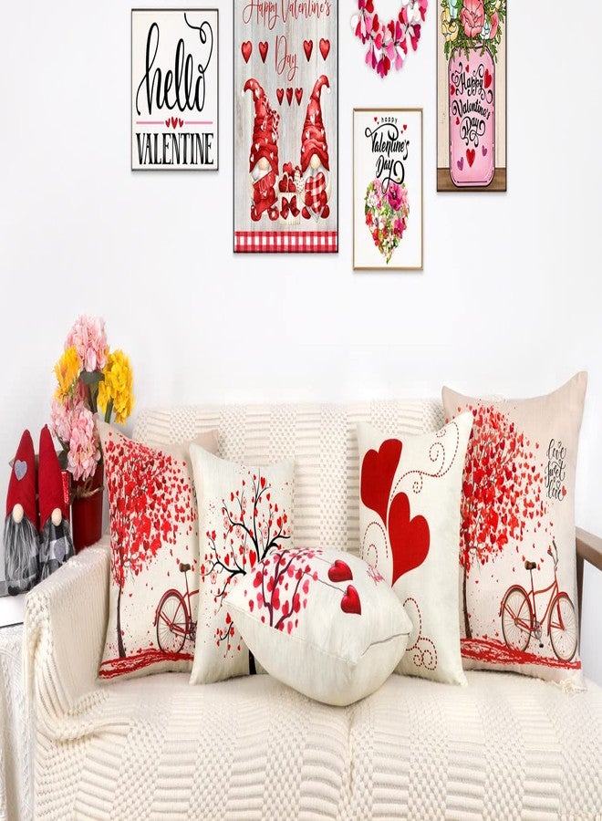 4TH Emotion Valentines Day Throw Pillow Covers 18x18 Set of 4 Red Love Heart Home Decorations Cushion Case for Sofa Couch Polyester Linen - Image 5