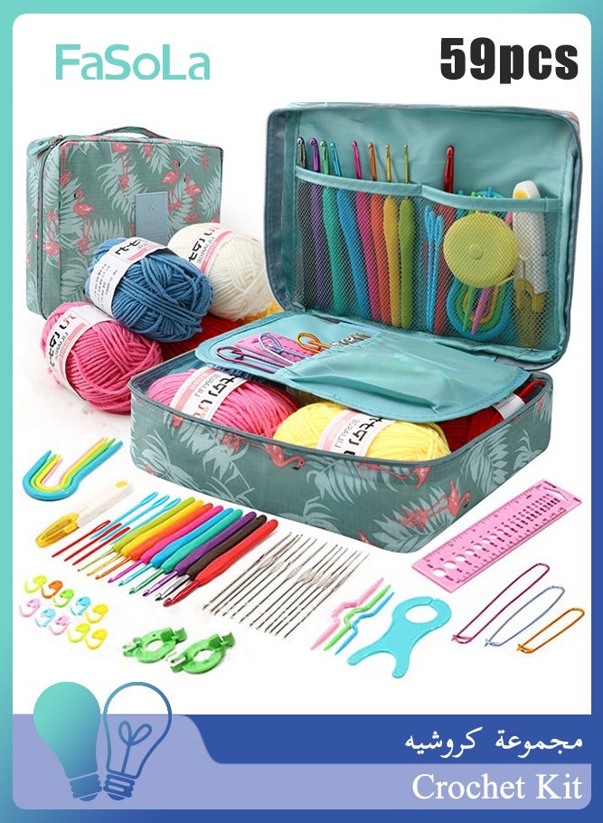Fasola Crochet Kit 59Pcs for Beginners Adults, Knitting Kit Crochet Starter Kit with 5 Yarn Balls, Canvas Tote Bag, Crochet Hooks 2-6mm, Crochet Hook Set, DIY Knitting Tool Accessories for Mothers - Image 1