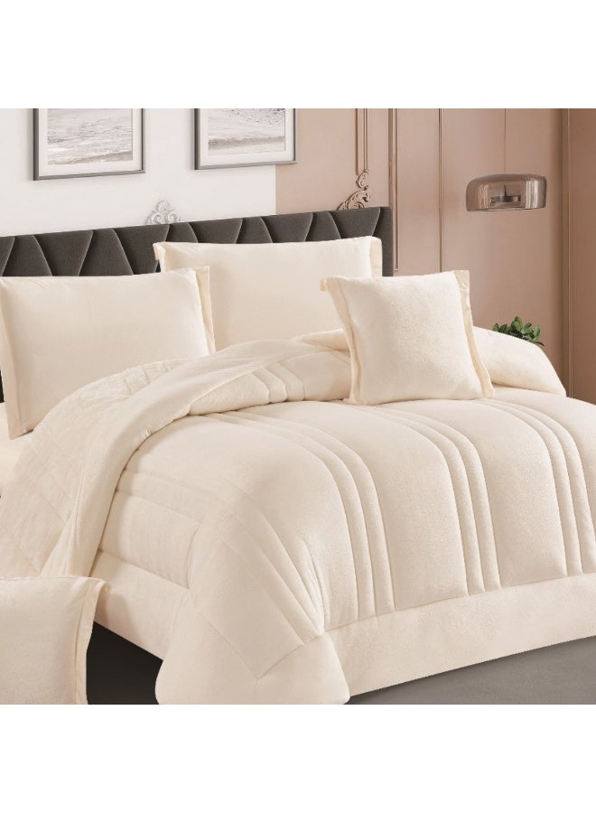 SMART HOME Double-sided winter Comforter (velvet side and fur side) - Filled bedspread - Luxury 4-piece duvet set for full double, including a filled bedspread 170x230 cm + a mattress protector 120x200+30 cm + 1 pillowcase 50x75+5 cm + 1 square pillowcase 45x45+5 cm - Soft and warm elegant hotel bedding - Image 2