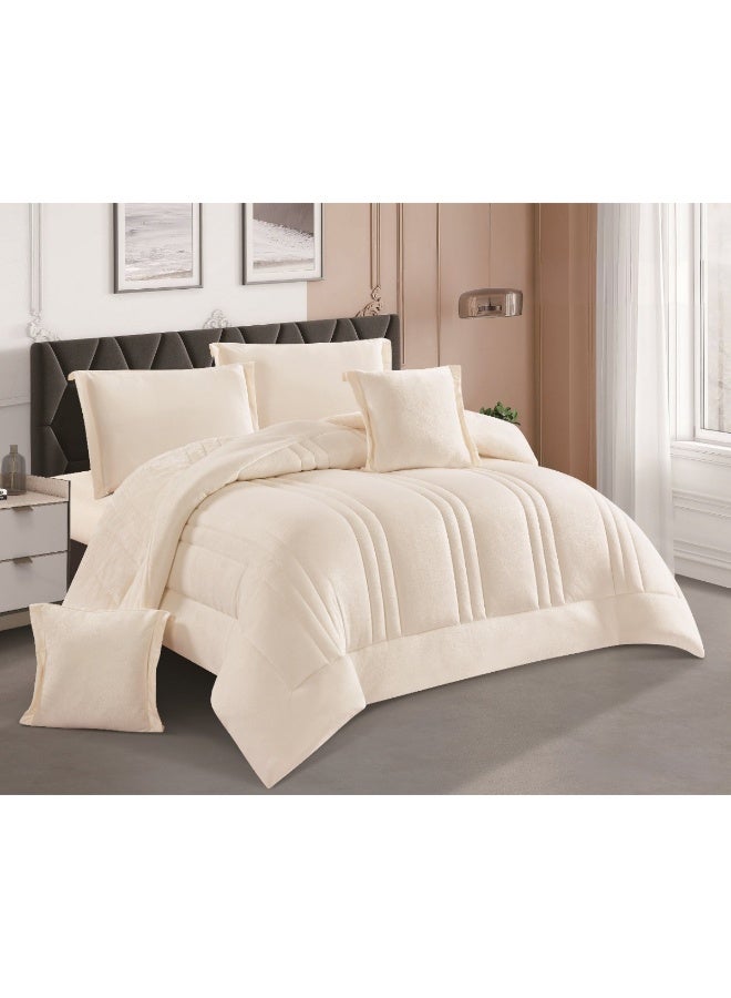 SMART HOME Double-sided winter Comforter (velvet side and fur side) - Filled bedspread - Luxury 4-piece duvet set for full double, including a filled bedspread 170x230 cm + a mattress protector 120x200+30 cm + 1 pillowcase 50x75+5 cm + 1 square pillowcase 45x45+5 cm - Soft and warm elegant hotel bedding - Image 1