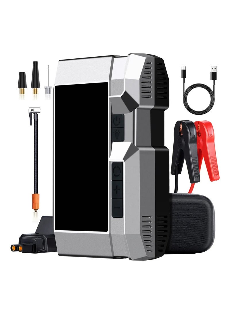 AGD Jump Starter Car Emergency Kit, Power Bank for Charging Batteries and Mobile Phones, Tire Inflator, and a Flashlight; Perfect for Trips and Travel. - Image 1