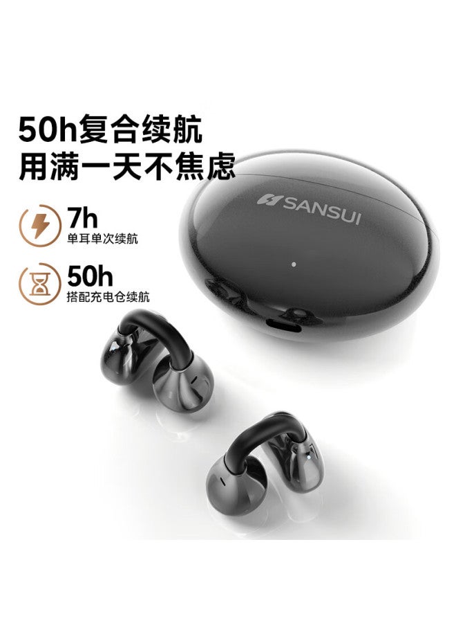 Sansui W133 Bluetooth Bone Conduction Open-ear Wireless Sports Running Gaming Noise-cancelling Ear Clip Headphones White 2025 Model