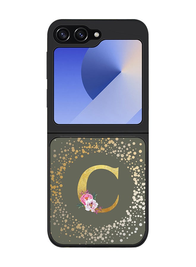 Stylizedd Rugged Black edge case for Samsung Galaxy Z Flip7 FE, Slim fit Case Cover - Custom Monogram Initial Letter Floral Pattern Alphabet - C (Olive Green ) - Image 1
