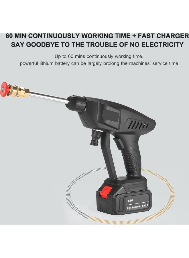 ماركة غير محددة 15A 30Bar Cordless Handheld Wireless Pressure Washer Black 30.00X12.00X25.00cm  - Image 2