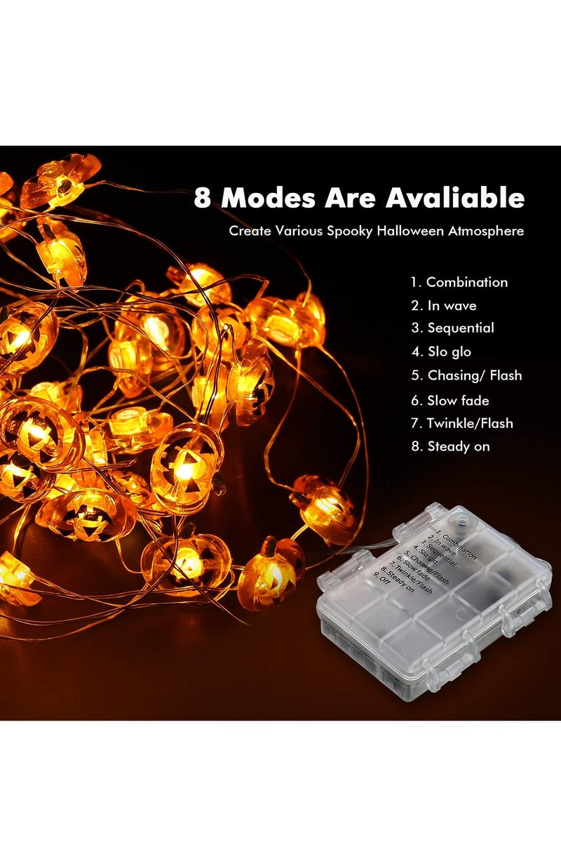 Chielor Pumpkin Halloween String Lights - 3M 30 LED Waterproof Battery Operated with 8 Modes with Remote & Timer, Flexible Copper Wire Jack-O-Lantern Lights for Warm White Halloween Party Decorations - Image 2
