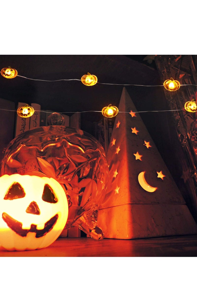 Chielor Pumpkin Halloween String Lights - 3M 30 LED Waterproof Battery Operated with 8 Modes with Remote & Timer, Flexible Copper Wire Jack-O-Lantern Lights for Warm White Halloween Party Decorations - Image 4