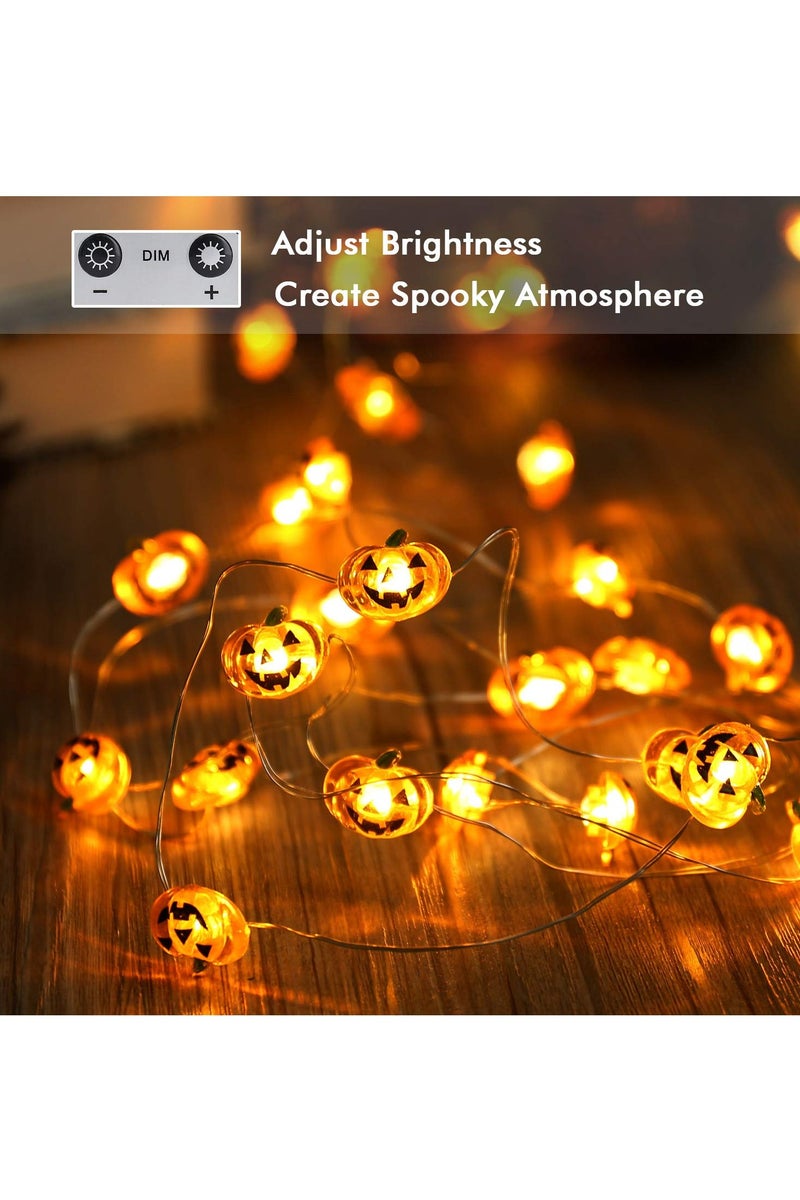 Chielor Pumpkin Halloween String Lights - 3M 30 LED Waterproof Battery Operated with 8 Modes with Remote & Timer, Flexible Copper Wire Jack-O-Lantern Lights for Warm White Halloween Party Decorations - Image 5
