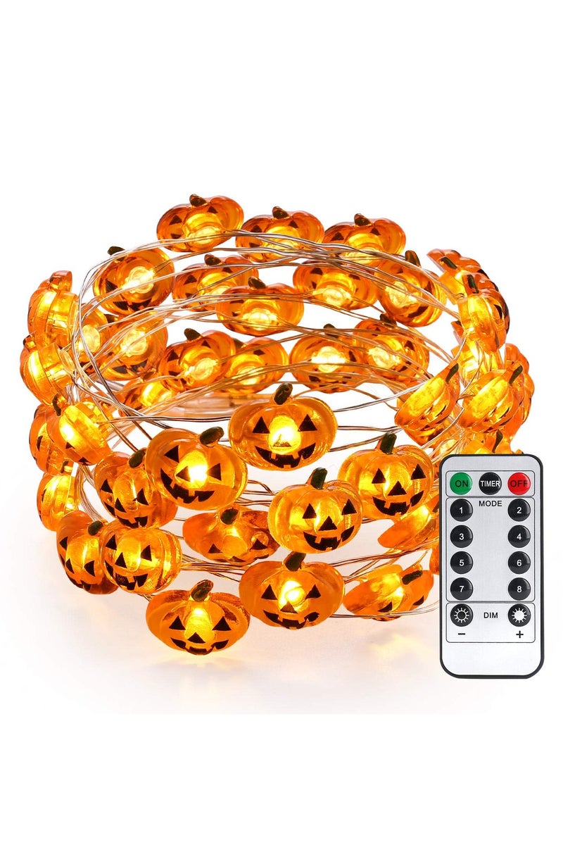 Chielor Pumpkin Halloween String Lights - 3M 30 LED Waterproof Battery Operated with 8 Modes with Remote & Timer, Flexible Copper Wire Jack-O-Lantern Lights for Warm White Halloween Party Decorations - Image 1