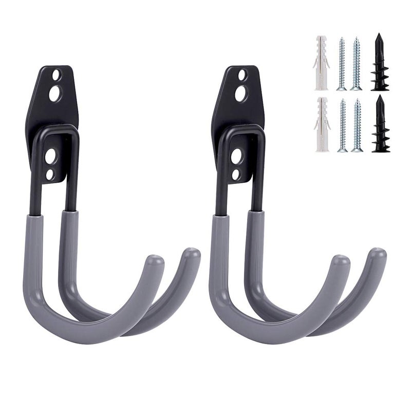 JUXYES Pack of 2 Wall Mounted Garden Hose Holder, Heavy Duty Water Hose Storage Organizer Pipe Reel Holder Hanger, Car Hose and Cord Hanger Bracket Bracing with Screws and Expansion Bolt (Gray) - Image 1