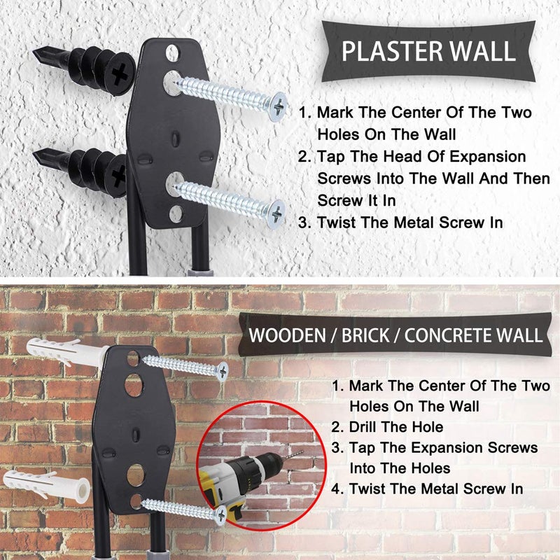 JUXYES Pack of 2 Wall Mounted Garden Hose Holder, Heavy Duty Water Hose Storage Organizer Pipe Reel Holder Hanger, Car Hose and Cord Hanger Bracket Bracing with Screws and Expansion Bolt (Gray) - Image 4