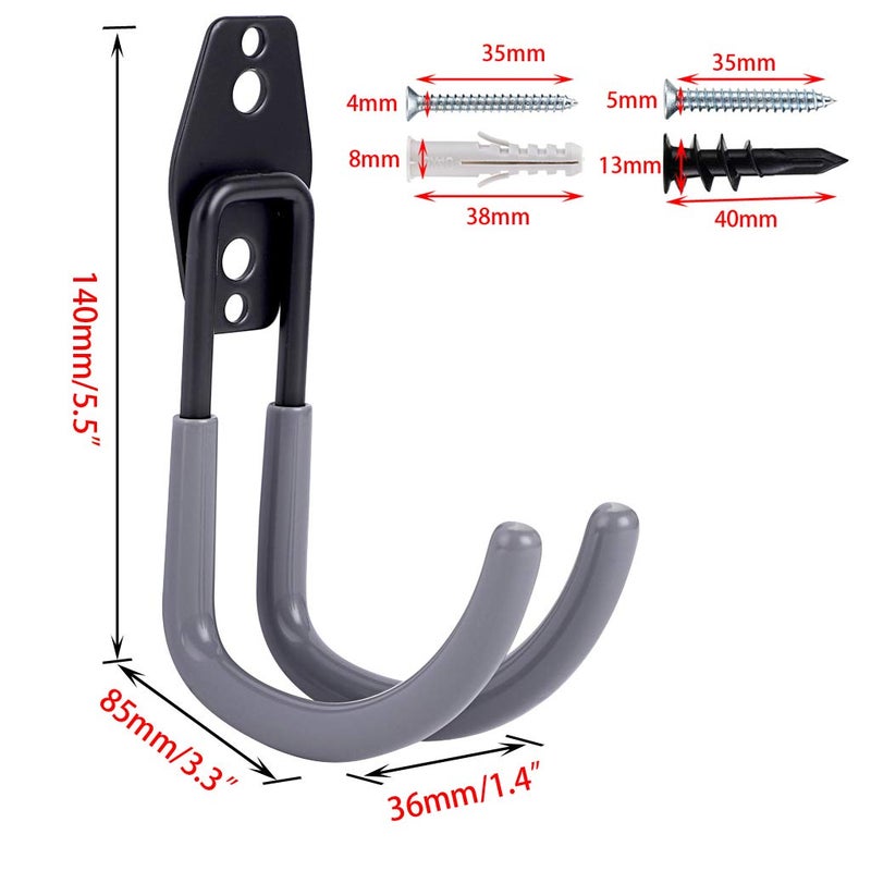 JUXYES Pack of 2 Wall Mounted Garden Hose Holder, Heavy Duty Water Hose Storage Organizer Pipe Reel Holder Hanger, Car Hose and Cord Hanger Bracket Bracing with Screws and Expansion Bolt (Gray) - Image 2