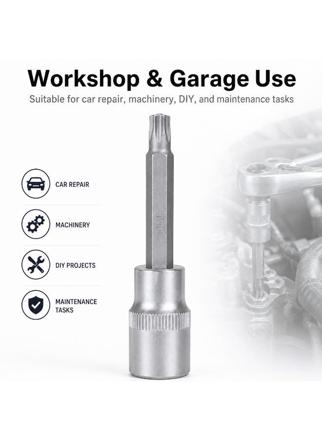 1/2 Inch Drive T40 Torx Bit Socket, 4 Inch Long CR-V Metal Star Bit Socket Tool For Car Repair, Workshop, Garage & DIY Maintenance - Image 2
