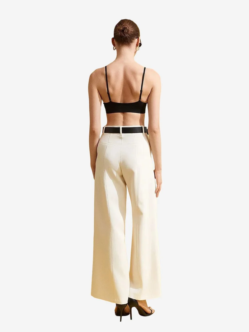 ديلفين DILVIN Women's Mid-Waist Wide-Leg Crepe Trousers
