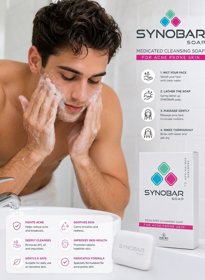 SYNOBAR Soap For Acne Prone Skin medicated Cleansing Soap - 100gm - Image 3