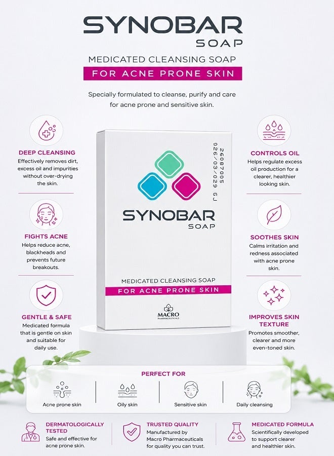 SYNOBAR Soap For Acne Prone Skin medicated Cleansing Soap - 100gm - Image 2