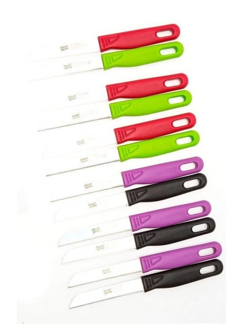 سويت هوم طقم سكاكين مكون من 12 قطعة مع حافة شفرة حادة للغاية للتقطيع الدقيق، مثالي للخضراوات والفواكه واللحوم الخالية من العظم، غير لاصق ولا يسبب الخدش، أفضل هدية للمطبخ لمحبي الطبخ والطهاة - Image 1