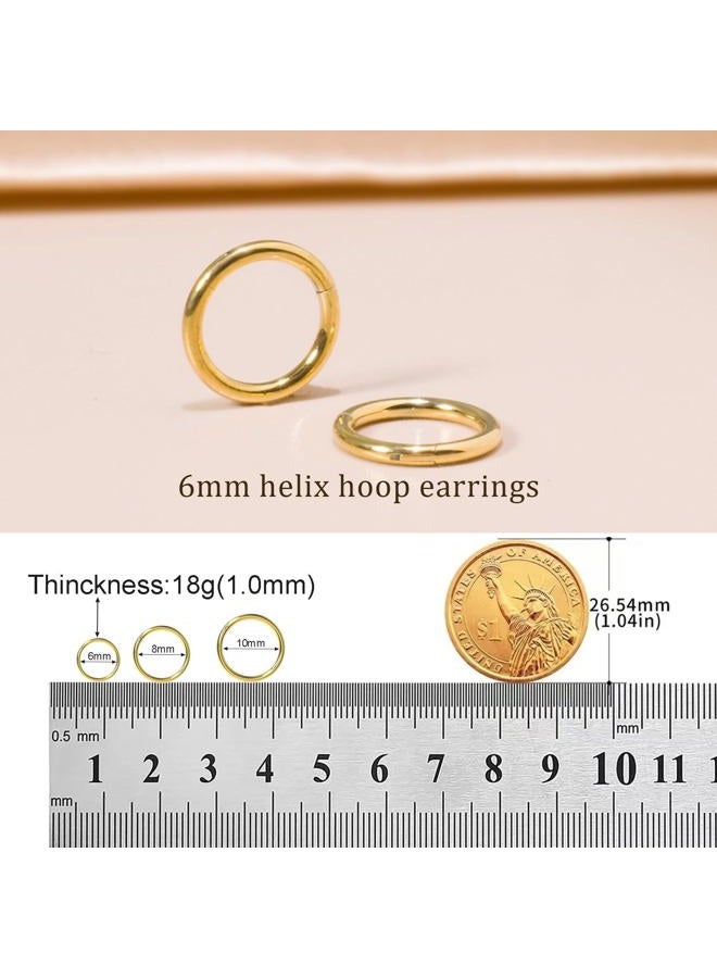 DAILI Small Gold Hoop Earrings, Lightweight 14K Gold Plated Huggie Hoop Earrings for Cartilage Helix Tragus, Hypoallergenic Earrings for Women Men, Tiny Thin Hoops Surgical Steel Endless Hoop Earrings - Image 2