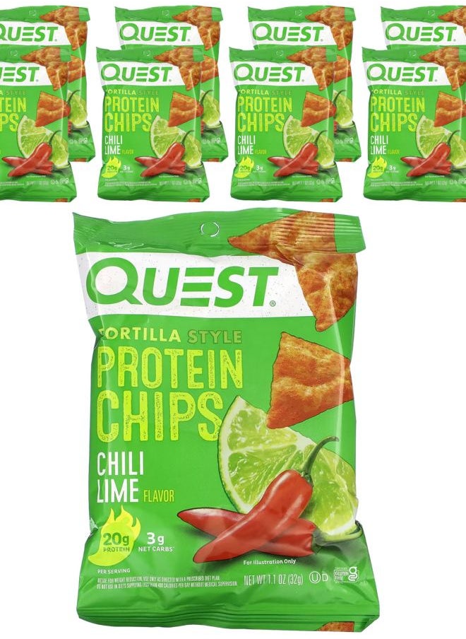 QUEST NUTRITION - Tortilla Style Protein Chips Chili Lime 8 Bags 1.1 oz (32 g) Each - Image 1