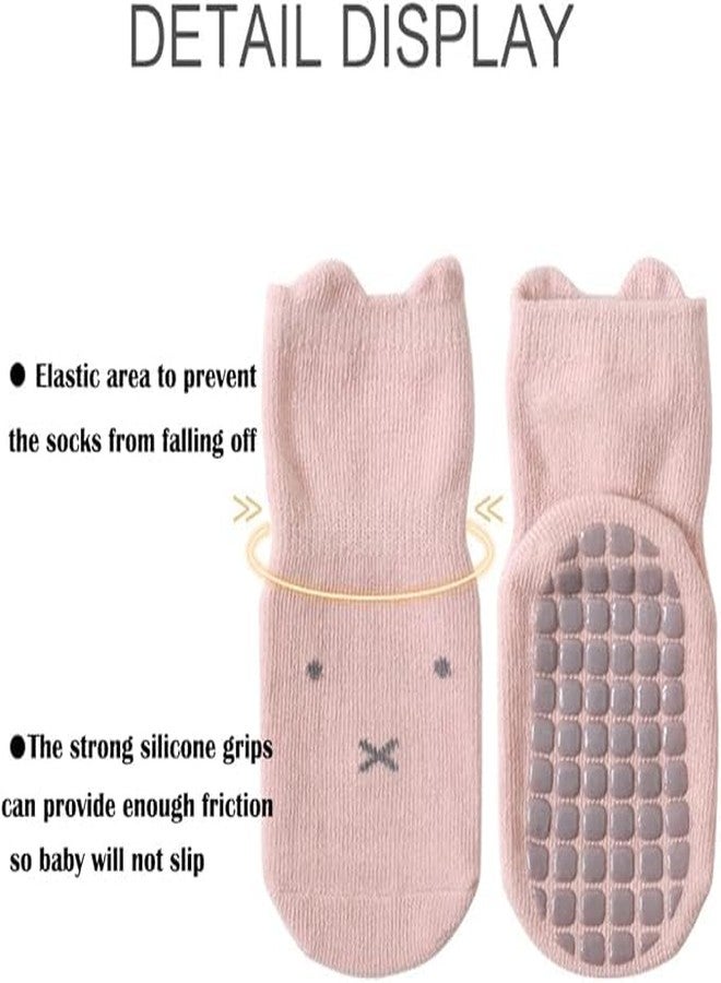 NYCTAN Cute Animal Face Non-Slip Grip Socks for Toddler Kids Boys Girls Warm Cozy Soft Cotton Winter Indoor Socks with Rubber Pads Non Skid Aged 1-3 Years (Cat) (RABBIT) - Image 3