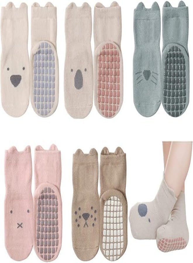 NYCTAN Cute Animal Face Non-Slip Grip Socks for Toddler Kids Boys Girls Warm Cozy Soft Cotton Winter Indoor Socks with Rubber Pads Non Skid Aged 1-3 Years (Cat) (RABBIT) - Image 1