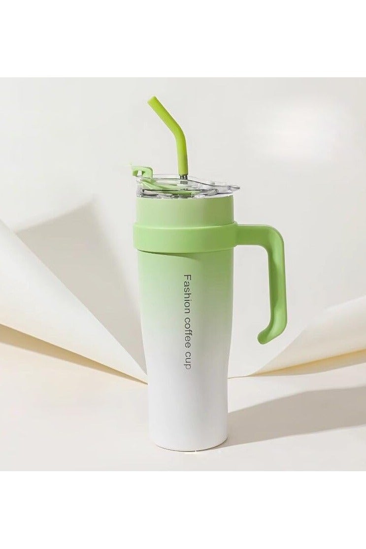 Fashioncoffeecup 40 oz stainless steel thermos cup with straw and handle, stainless steel double-wall vacuum insulated travel cup, stainless steel vacuum insulated water bottle travel cup, ice coffee cup, suitable for home, office or car, keeps drinks hot or cold for hours (green) - Image 1