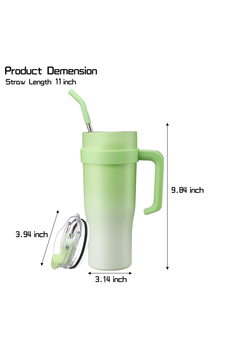 Fashioncoffeecup 40 oz stainless steel thermos cup with straw and handle, stainless steel double-wall vacuum insulated travel cup, stainless steel vacuum insulated water bottle travel cup, ice coffee cup, suitable for home, office or car, keeps drinks hot or cold for hours (green) - Image 2