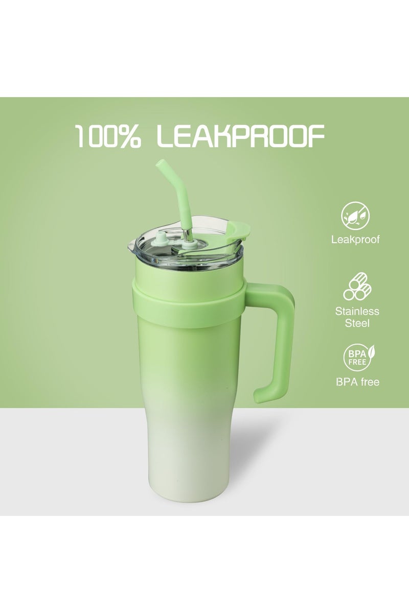 Fashioncoffeecup 40 oz stainless steel thermos cup with straw and handle, stainless steel double-wall vacuum insulated travel cup, stainless steel vacuum insulated water bottle travel cup, ice coffee cup, suitable for home, office or car, keeps drinks hot or cold for hours (green) - Image 3
