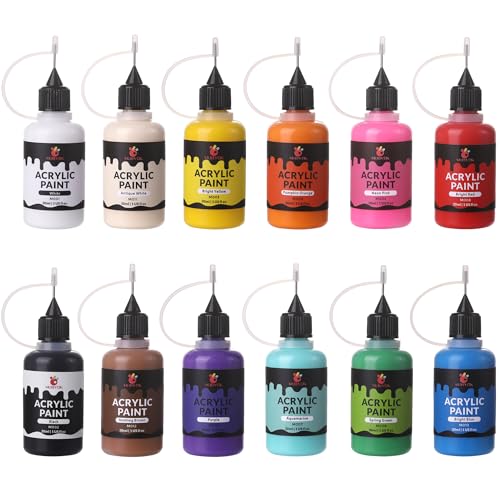 MUBYOK 1oz Matte Acrylic Paint Set with Precision Applicator Cap for Car Freshie Painting, Drawing and DIY Arts & Crafts Supplies for Adults(Pack of 12) - Image 1