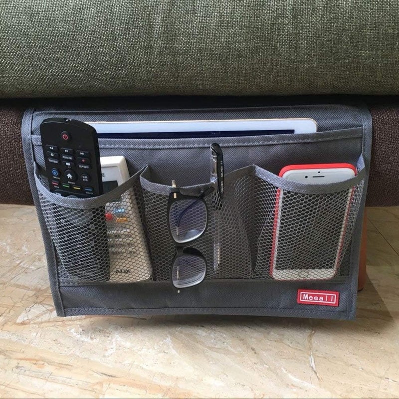 Meeall Bedside Storage Organizer with Pockets, Bedside Caddy, Table Cabinet Storage Organizer, TV Remote Control, Phones, Magazines, Tablets, Accessories, Grey - Image 4