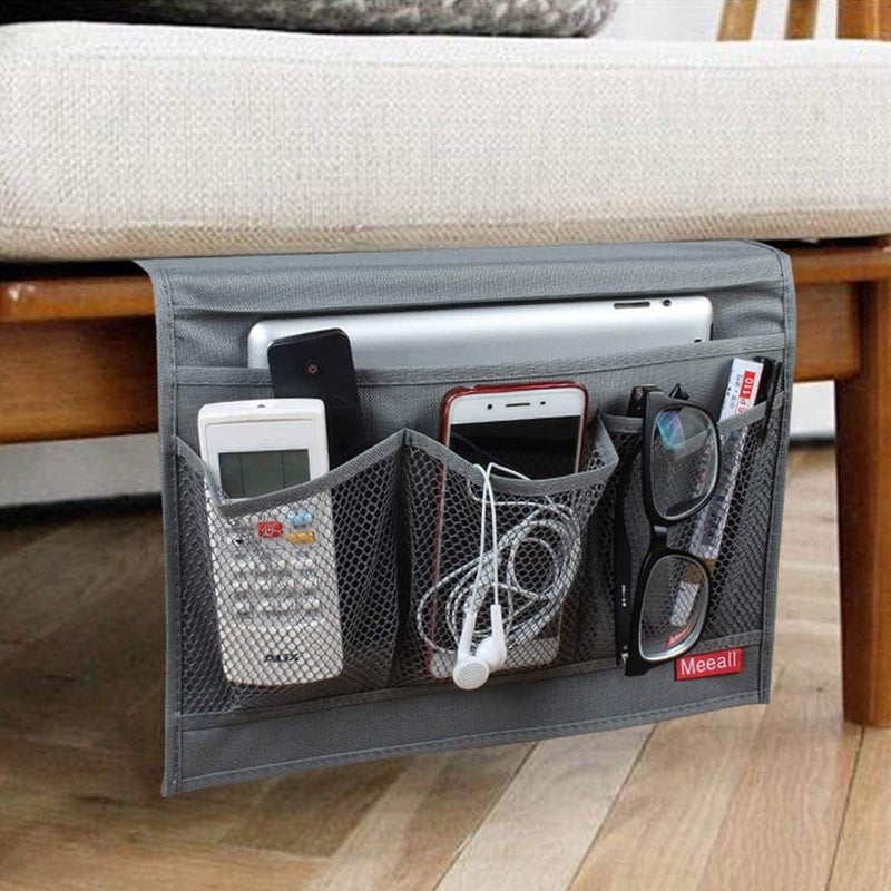 Meeall Bedside Storage Organizer with Pockets, Bedside Caddy, Table Cabinet Storage Organizer, TV Remote Control, Phones, Magazines, Tablets, Accessories, Grey - Image 2