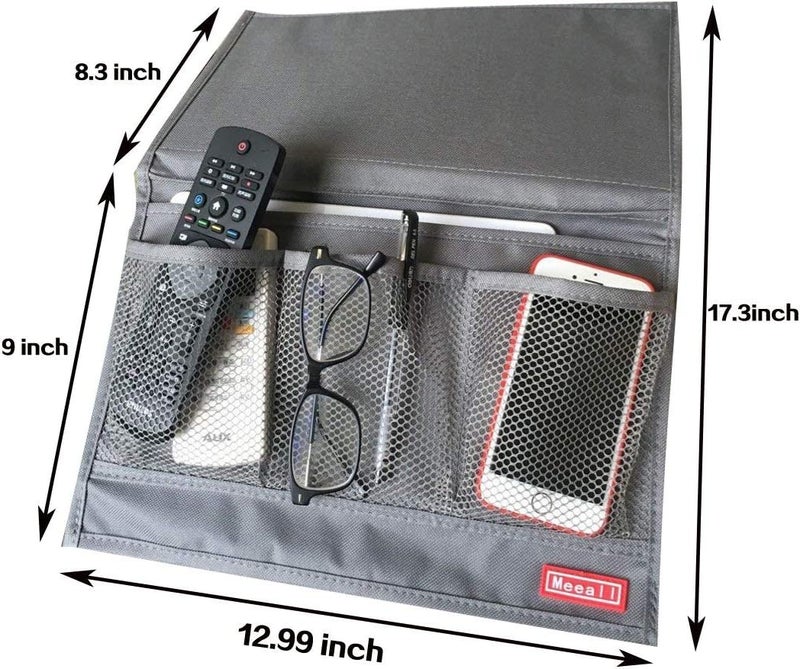 Meeall Bedside Storage Organizer with Pockets, Bedside Caddy, Table Cabinet Storage Organizer, TV Remote Control, Phones, Magazines, Tablets, Accessories, Grey - Image 3