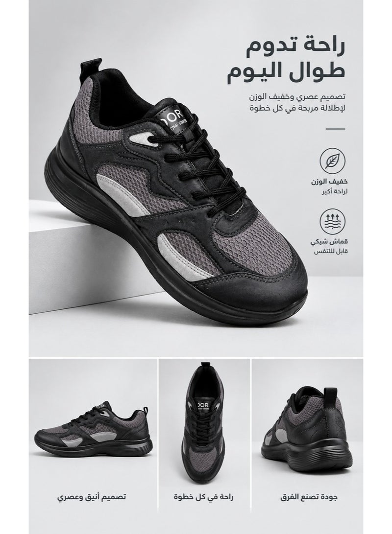Amity Men's Walking Sneakers, Black Grey Mesh Patchwork, Breathable Lightweight Non-Slip Lace-Up Casual Trainers - Image 5