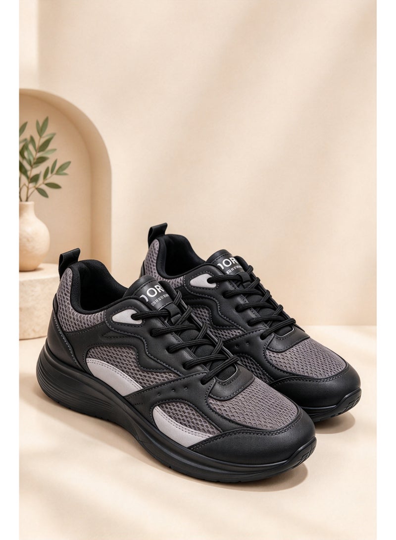 Amity Men's Walking Sneakers, Black Grey Mesh Patchwork, Breathable Lightweight Non-Slip Lace-Up Casual Trainers - Image 1