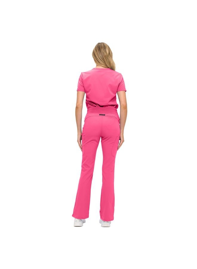 MONARCH UNIFORMS طقم سكراب نسائي ناعم وقابل للتمدد مع تسعة جيوب - قميص على شكل حرف V وسروال بخصر مرتفع - وردي فاقع - XL - Image 3
