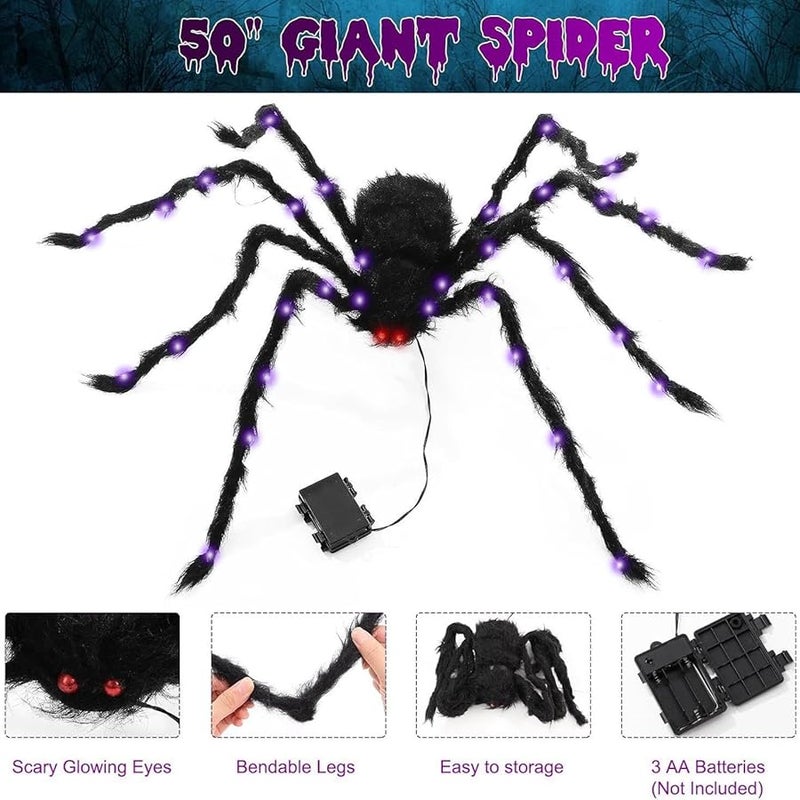 150 سم عنكبوت واقعي متوهج زينة الهالوين دمية LED لدعامة المنزل المسكون - Image 3