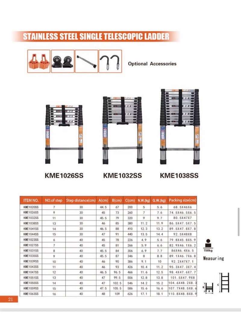 Telescopic Ladder,2.6 m, Durable Aluminum, Foldable & Extendable - Image 2