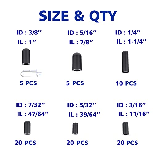 BUSY-CORNER 80 Pieces Vacuum Cap Assortment, Rubber, Dropper ID from 5/32" to 3/8" Sizes, Hose Caps Kit for Carburetor, Manifold (Black) - Image 2