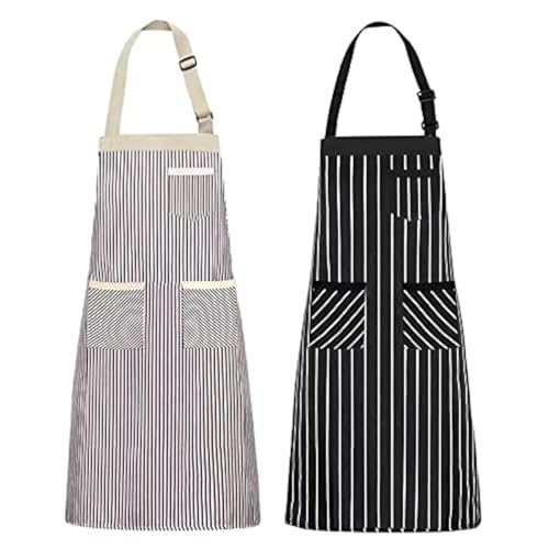 NLUS 2 Pack Kitchen Cooking Aprons, Adjustable Bib Soft Chef Apron with 3 Pockets for Men Women (Umber/Black) - Image 1