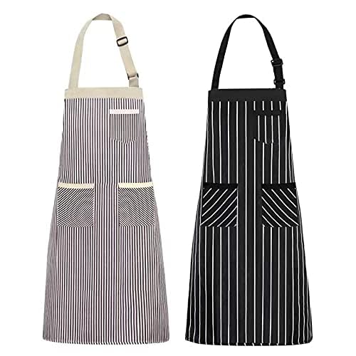 NLUS 2 Pack Kitchen Cooking Aprons, Adjustable Bib Soft Chef Apron with 3 Pockets for Men Women (Umber/Black) - Image 2
