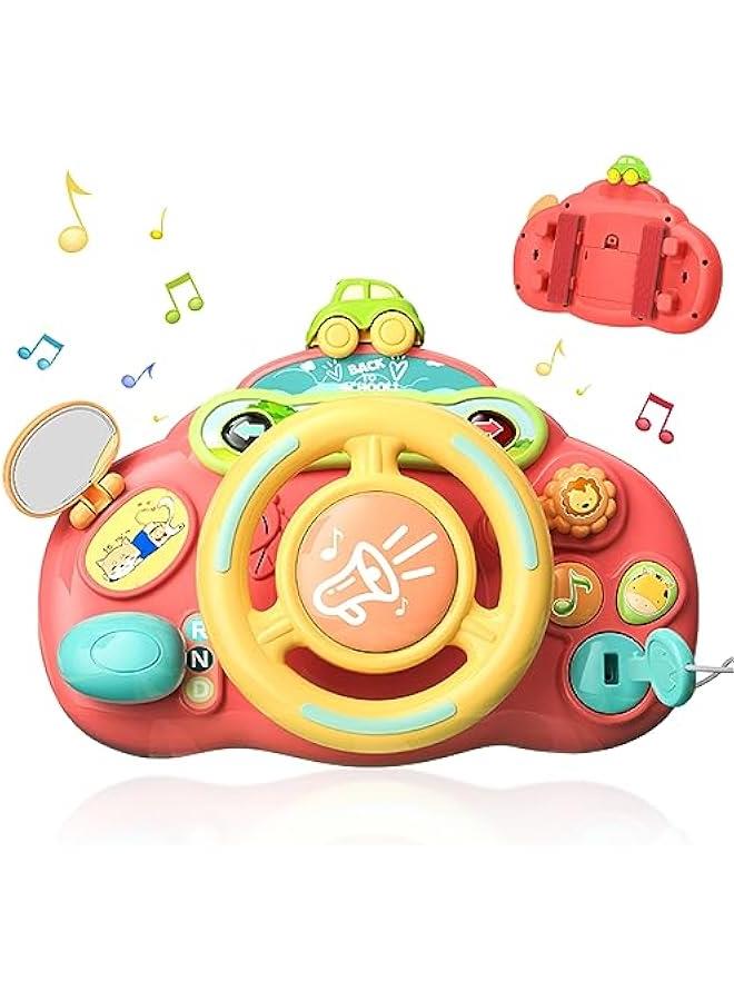 HOOKOR Steering Wheel Toys for Toddler Boys Girls,Interactive & Learning Baby Car Seat Toys for Infant Preschool Kids Musical Toy with Light and Sound (Pink)  - Image 1