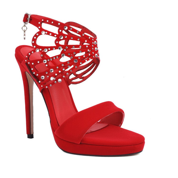Summer Shallow Open Toe Sandals Stiletto Heel Super High Heel Sandals Women'S Rhinestone Hollow Buckle Strap High Heel Sandals - Image 2