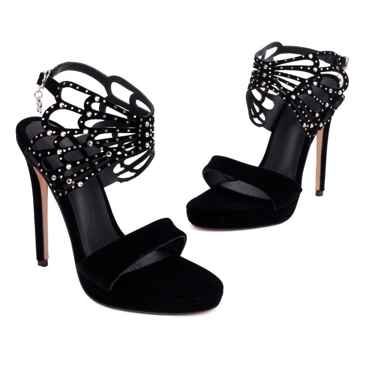 Summer Shallow Open Toe Sandals Stiletto Heel Super High Heel Sandals Women'S Rhinestone Hollow Buckle Strap High Heel Sandals - Image 4