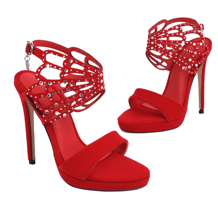 Summer Shallow Open Toe Sandals Stiletto Heel Super High Heel Sandals Women'S Rhinestone Hollow Buckle Strap High Heel Sandals - Image 5