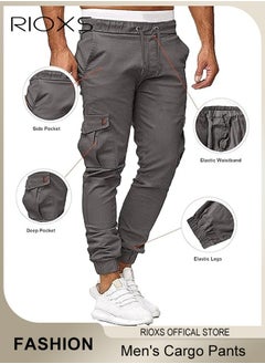 RIOXS Cargo Pants For Men, Comfy Elastic Trouser With Pockets, Men's Athletic Trousers Breathable Sweatpants, Fashion Joggers Sports Pants For Men, Gym Sweatpants Trousers Mens Long Pants  - Image 2