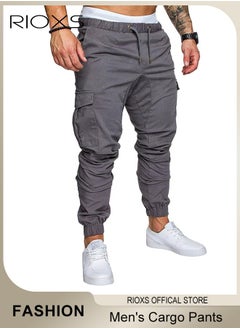 RIOXS Cargo Pants For Men, Comfy Elastic Trouser With Pockets, Men's Athletic Trousers Breathable Sweatpants, Fashion Joggers Sports Pants For Men, Gym Sweatpants Trousers Mens Long Pants  - Image 1