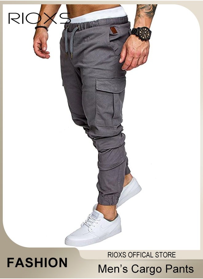 RIOXS - Cargo Pants For Men, Comfy Elastic Trouser With Pockets, Men's Athletic Trousers Breathable Sweatpants, Fashion Joggers Sports Pants For Men, Gym Sweatpants Trousers Mens Long Pants - Image 1