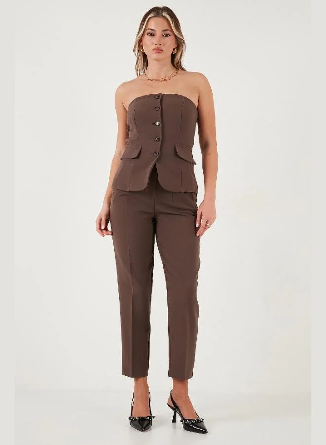 Lela Lela Regular Fit Strapless Collar Buttoned Vest Women's VEST 6839611