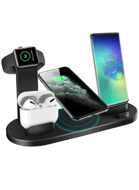 Multi-Function Charging Stand Compatible with iPhone, Android Micro USB & Type-C Phone Wireless 3 in 1 Rotatable Charging Dock - Black