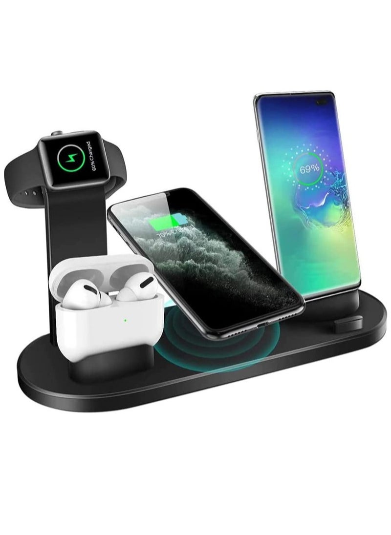 Multi-Function Charging Stand Compatible with iPhone, Android Micro USB & Type-C Phone Wireless 3 in 1 Rotatable Charging Dock - Black